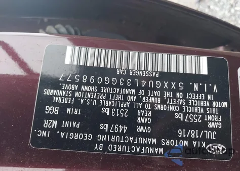 2016 Kia Optima Ex из США, поврежденный, VIN 5XXGU4L33GG098577